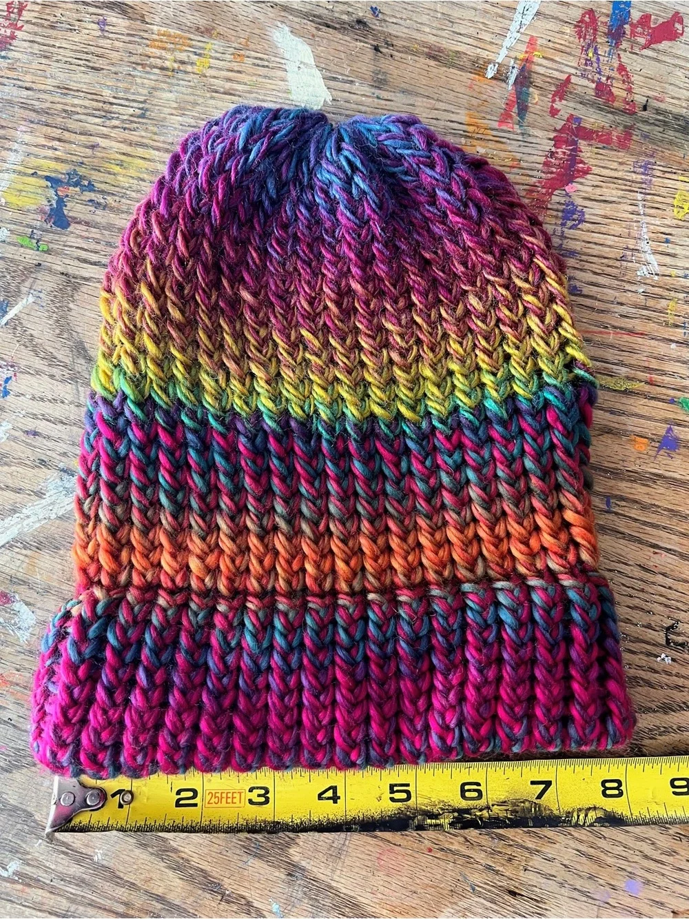 Hand-Knit Rainbow Beanie - Multicolor